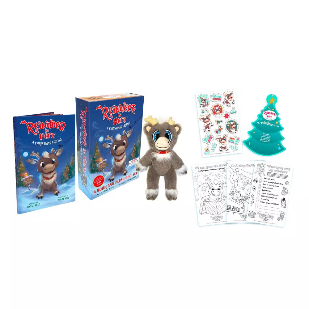 Reindeer in Here Book Plush Ornament Stickers Coloring Activity Giftset