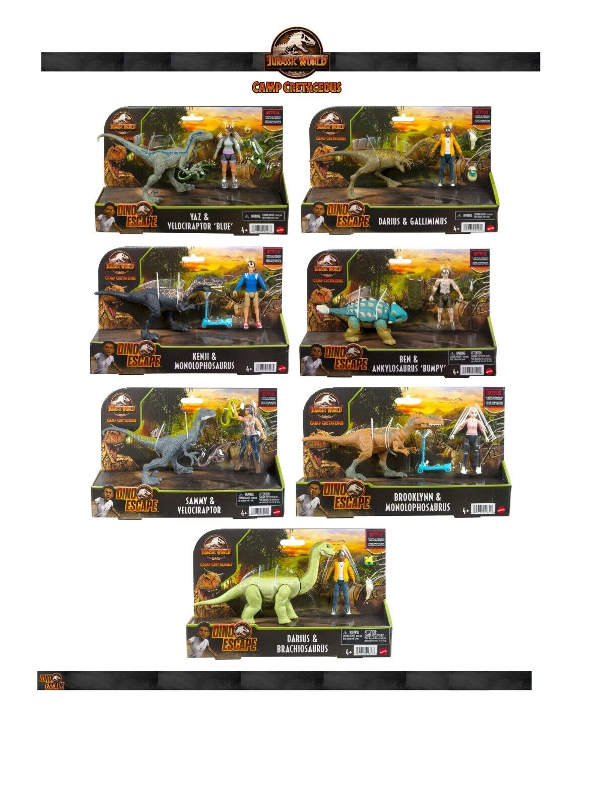 Jurassic World Camp Cretaceous Dino Escape Human and Dino Packs