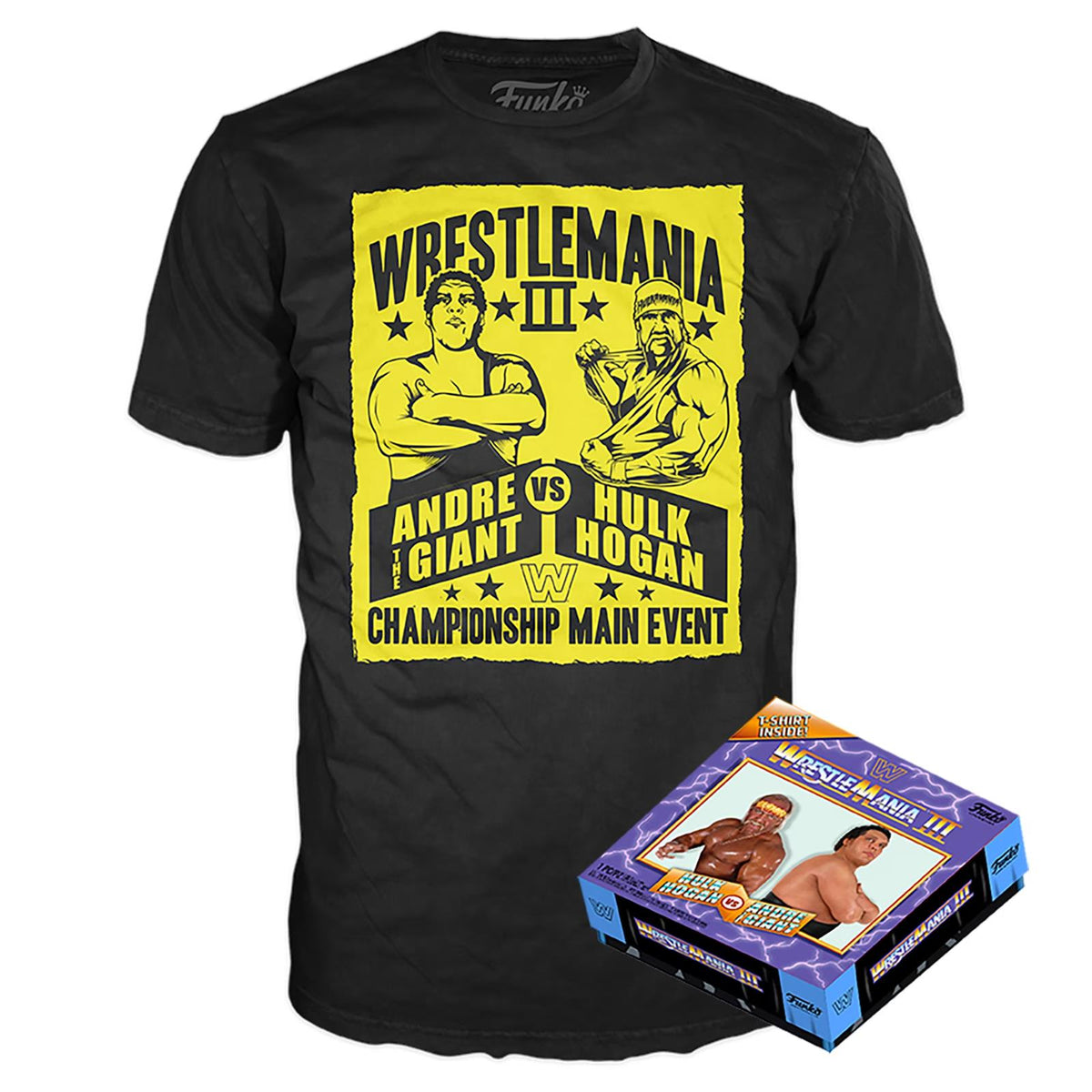Funko WWE Wrestlemania 3 Shirt XL Hulk Hogan Andre The Giant T-shirt POP Display
