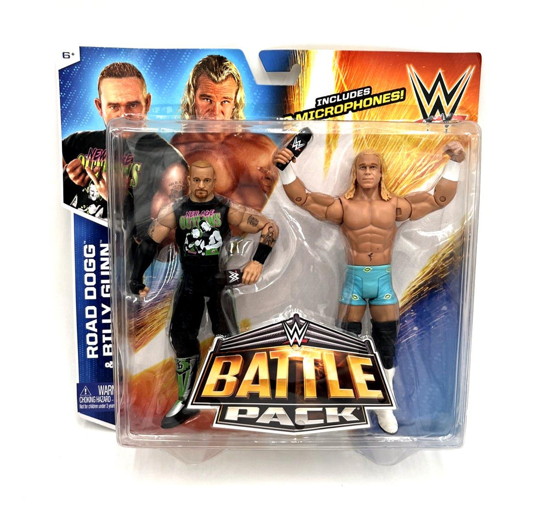 WWE action figure packaging with characters and branding