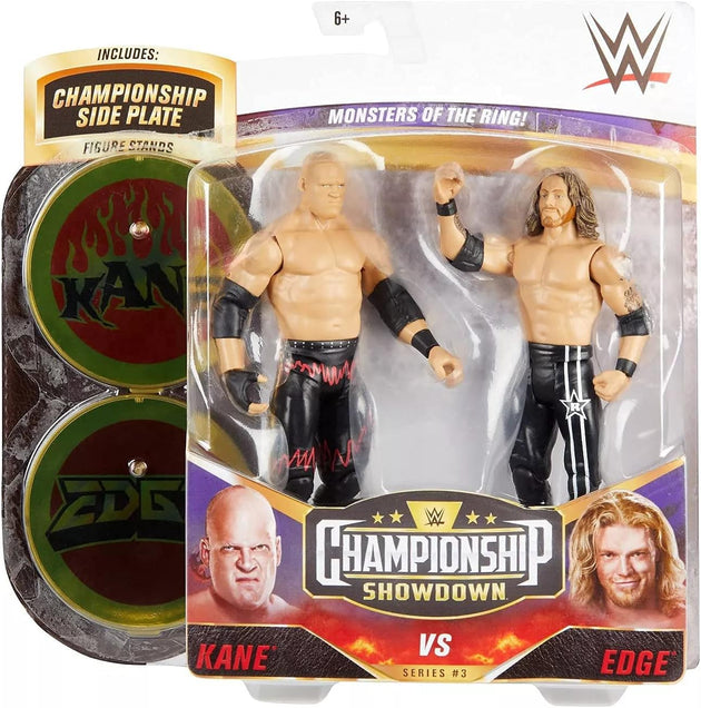 WWE Championship Showdown figures of Kane and Edge in packaging with WWE logo.