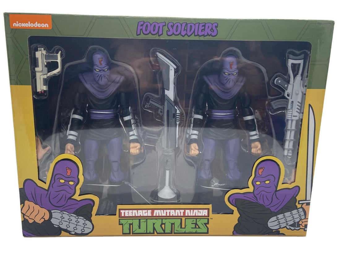 Packaging for NECA Teenage Mutant Ninja Turtles cartoon collection 'Foot Soldiers Army Builder' 2-pack Set, featuring two action figures in a window box.