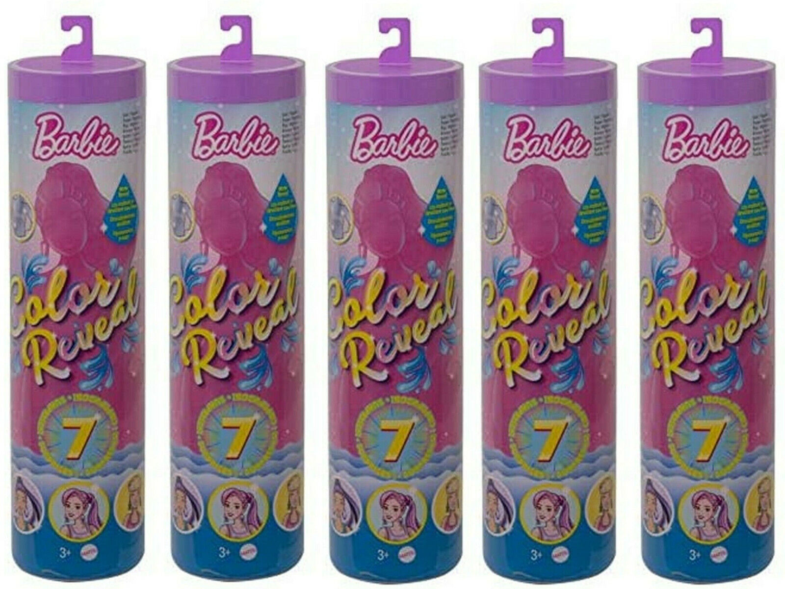 Barbie Color Reveal Shimmer Series Doll Set of 5 [Purple Tubes]